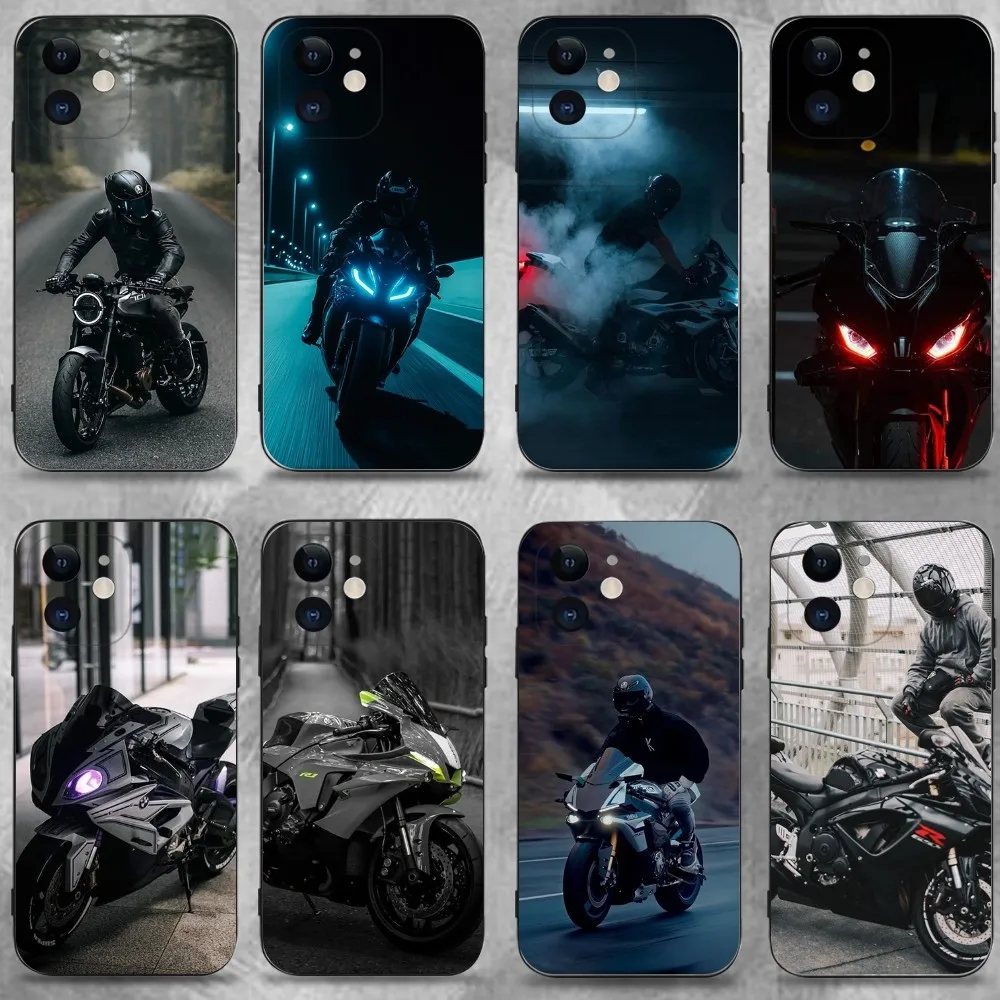 

Cool Biker Motorcycle Phone Case For iPhone 16,15,14,13,12,11 Plus,Pro Max,XS,X,XR,SE,Mini,8,7,Soft Silicone Black Cover