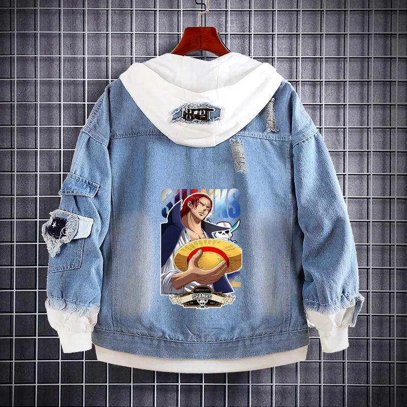 Veste en jean de dessin animé pour hommes et femmes, One Piece, Luffy Cartoon Sweater, Sauron Zantwo-dimensionnal, Spring and Autumn Jacket