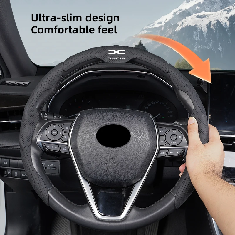 Atmungsaktive, schweißabsorbierende Auto-Lenkradabdeckung, Zubehör für Dacia Sandero Stepway Duster Logan Jogger Bigster / Schlüsselanhänger – Detail 2