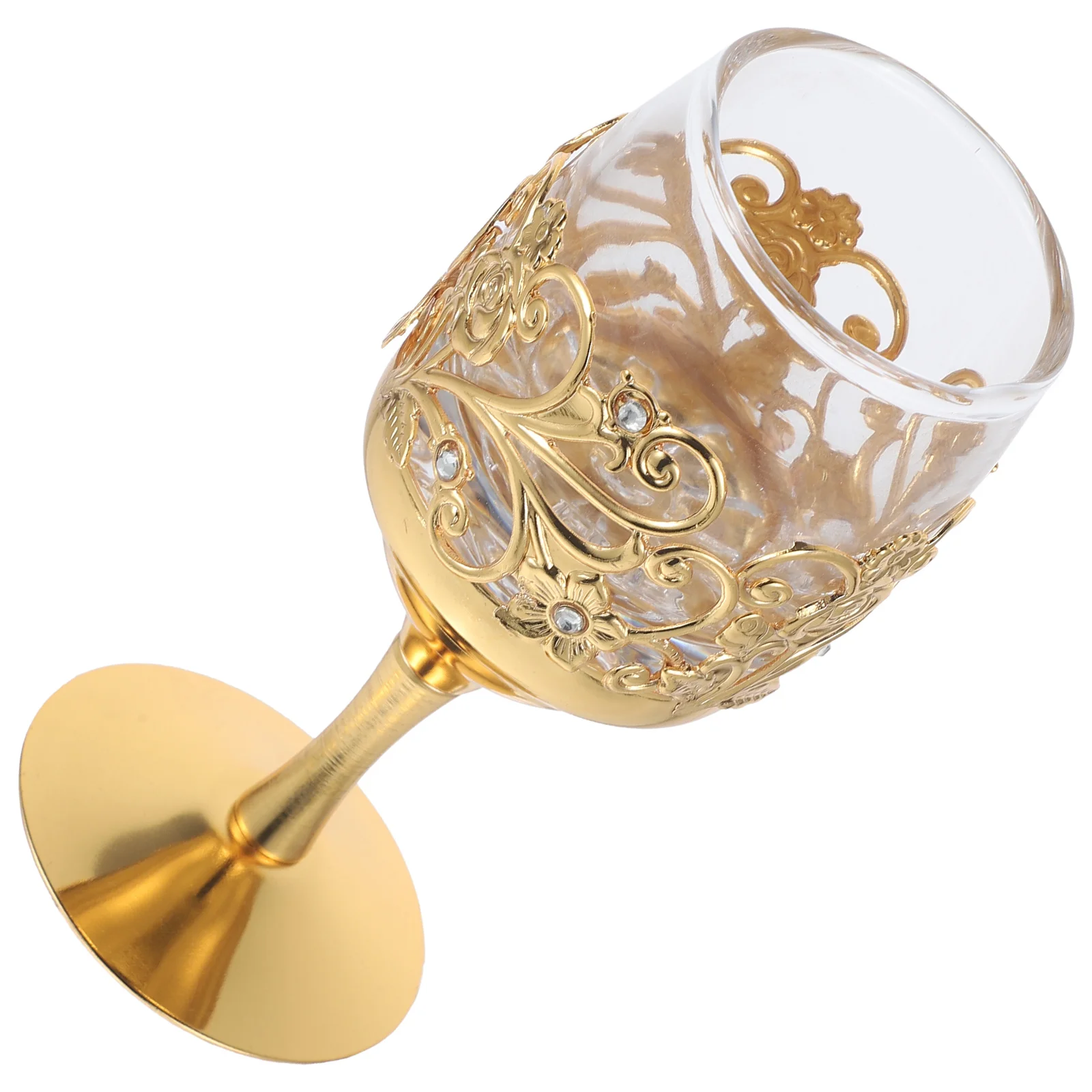 

Elegant Metal Glass Wine Goblet Vintage Golden Flower Design for Home Bar Gift Anniversary Multi-Function Drink