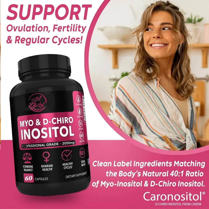 Inositol 60 capsules 40:1 hormonal balance vitamin B8 female fertility supplement, regulating menstrual cycle, ovarian health