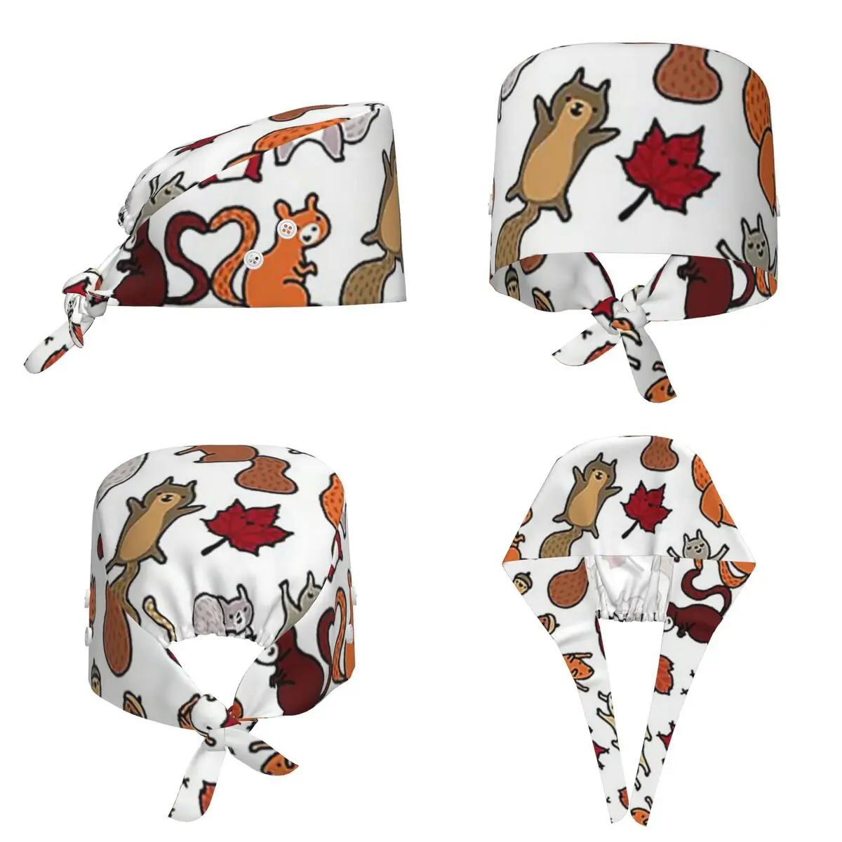 Squirrels In Fall Doodle Scrub Hat Doctor Working Surgical Cap Unisex Adjustable Nursing Caps for Dentist