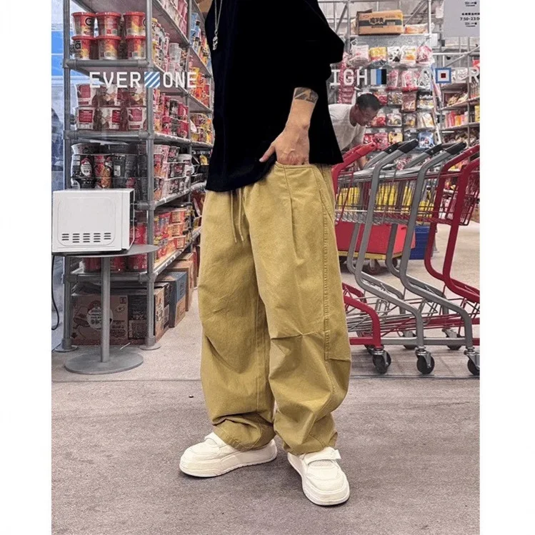 

Новинка 2023 года, мужские брюки-карго цвета хаки, свободные прямые широкие повседневные брюки, осенний уличный стиль