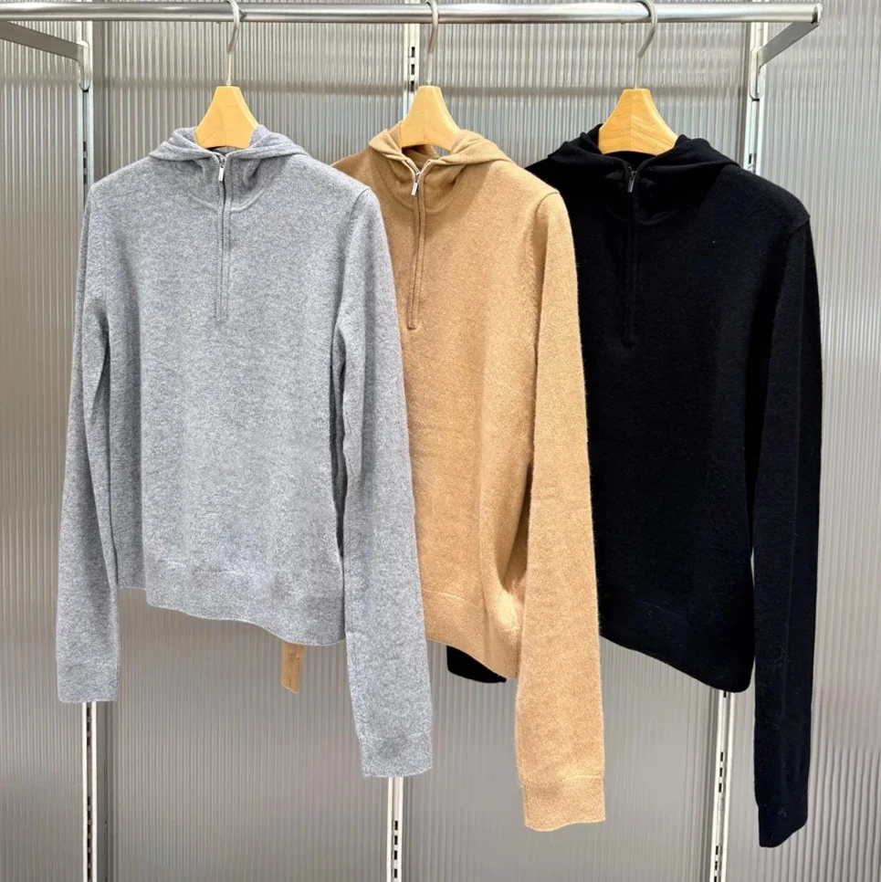 

mat Sle Women's Knitted Sweater Hooded f Zipper Winter New Arrival Soft Medium Fabric Long Sve Ladies Top