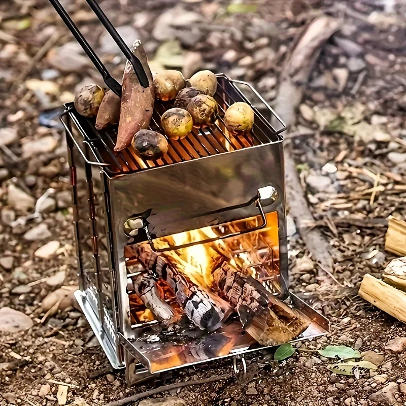 1pc Portable BBQ Stove with Folding and Storage Bag Camping and Outdoor Cooking Square Campfire BBQ Grill Barbecue Rack