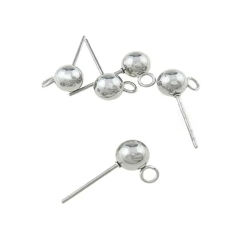 20Pcs Stainless Steel Gold Color 3 4 5 6 8 mm Round Ball Stud Earrings with Jump Rings DIY Earrings Accessories Jewelry Making