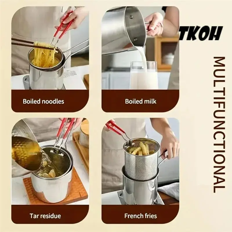 TKOH-Deep Fryer With Frying Basket Multi-Function Small Pot For Kitchen Use Fried Chicken Cooking Tools