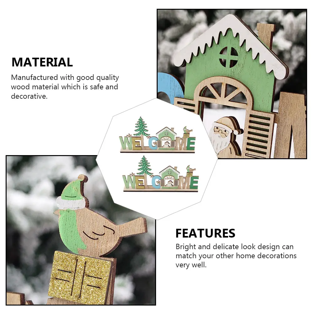 

2pcs Wooden Christmas House Ornament English Letter Craft Creative Xmas Decorative Props For Home Party Desktop Decorations
