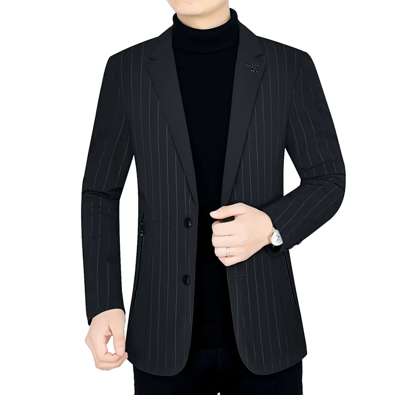 HOO 2023 Men's Warm Striped down blazer Winter Slim-Fit Lightweight Thin Warm   blazer