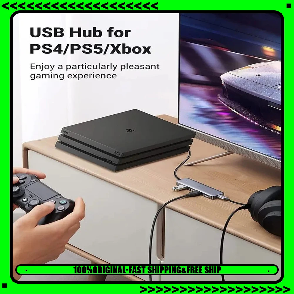 UGREEN 50985 4 Port USB 3.0 Hub Ultra Slim USB A Splitter with Auxiliary Power Port for Laptop PC MacBook Flash Drive HDD
