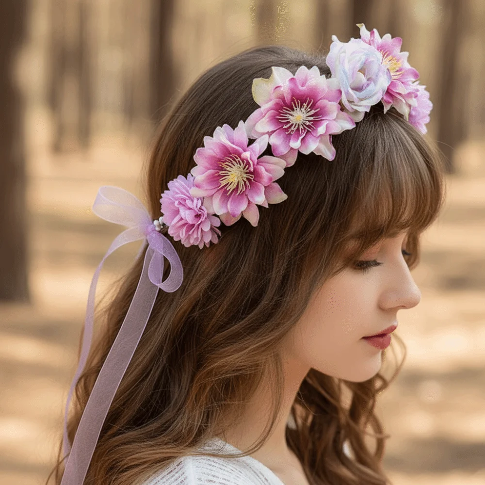 

Гирлянда для невесты в богемном стиле, тайский искусственный цветочный венок, украшение для волос, регулируемая повязка на голову с цветами, свадебные украшения