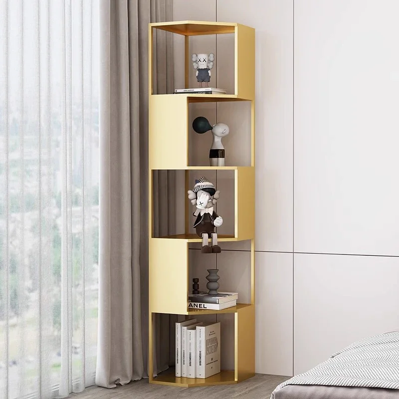 Light luxury wrought iron corner bookshelf vertical home living room against the wall multi-layer storage rack shelf