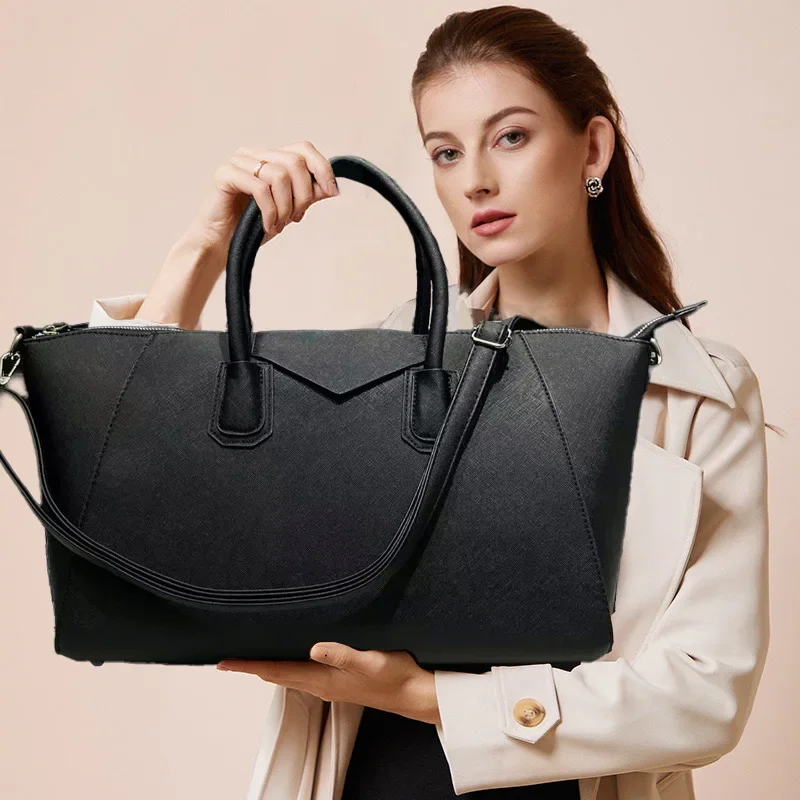 

Ladies' fashionable vegan leather simple oversized tote bag with large capacity splicing retro handbag