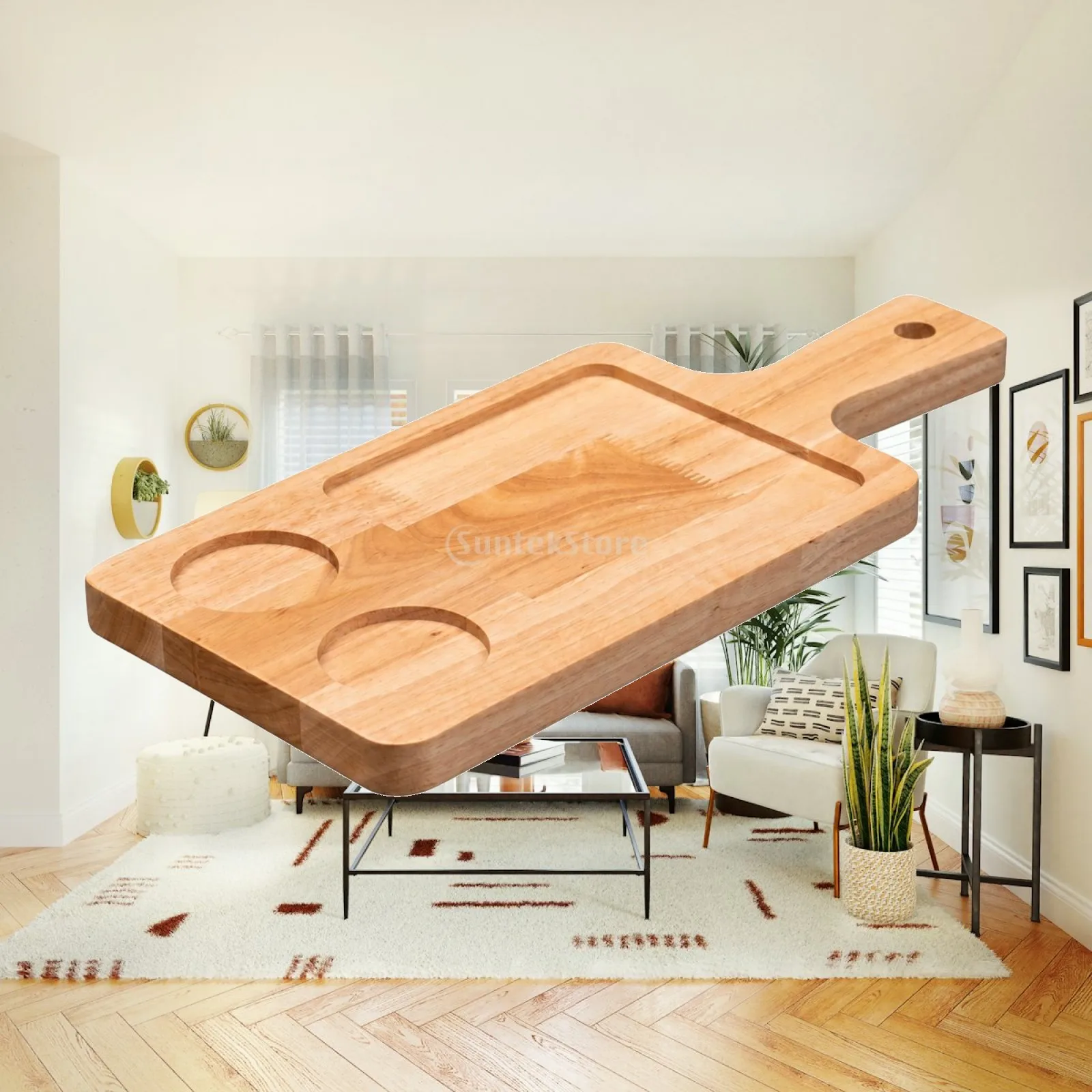 Elegant Sapele Serving Board with Cutout Handle for Snack Service on Coffee Table and Casual Dining Areas