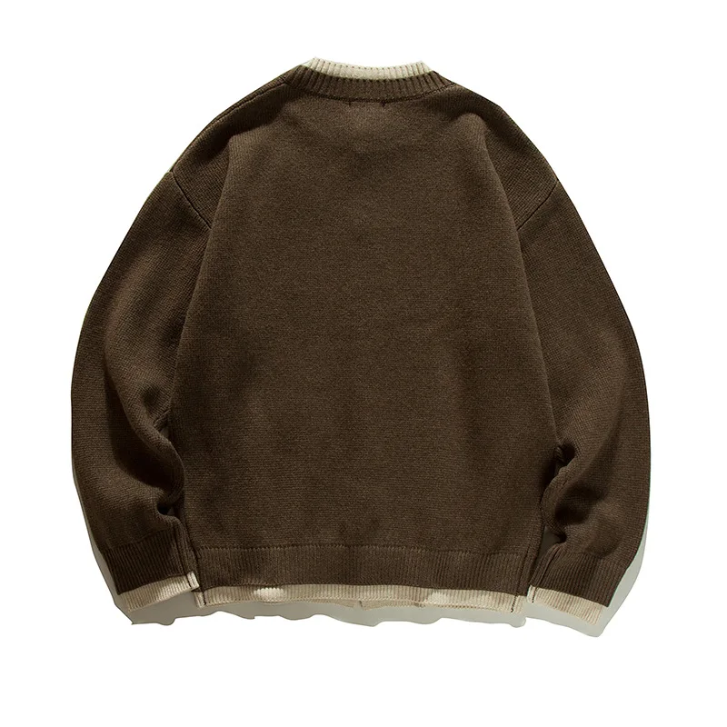 Urban Style Winter Japanese Retro Faux Two-Piece Button-Down Sweater Loose Casual Cardigan