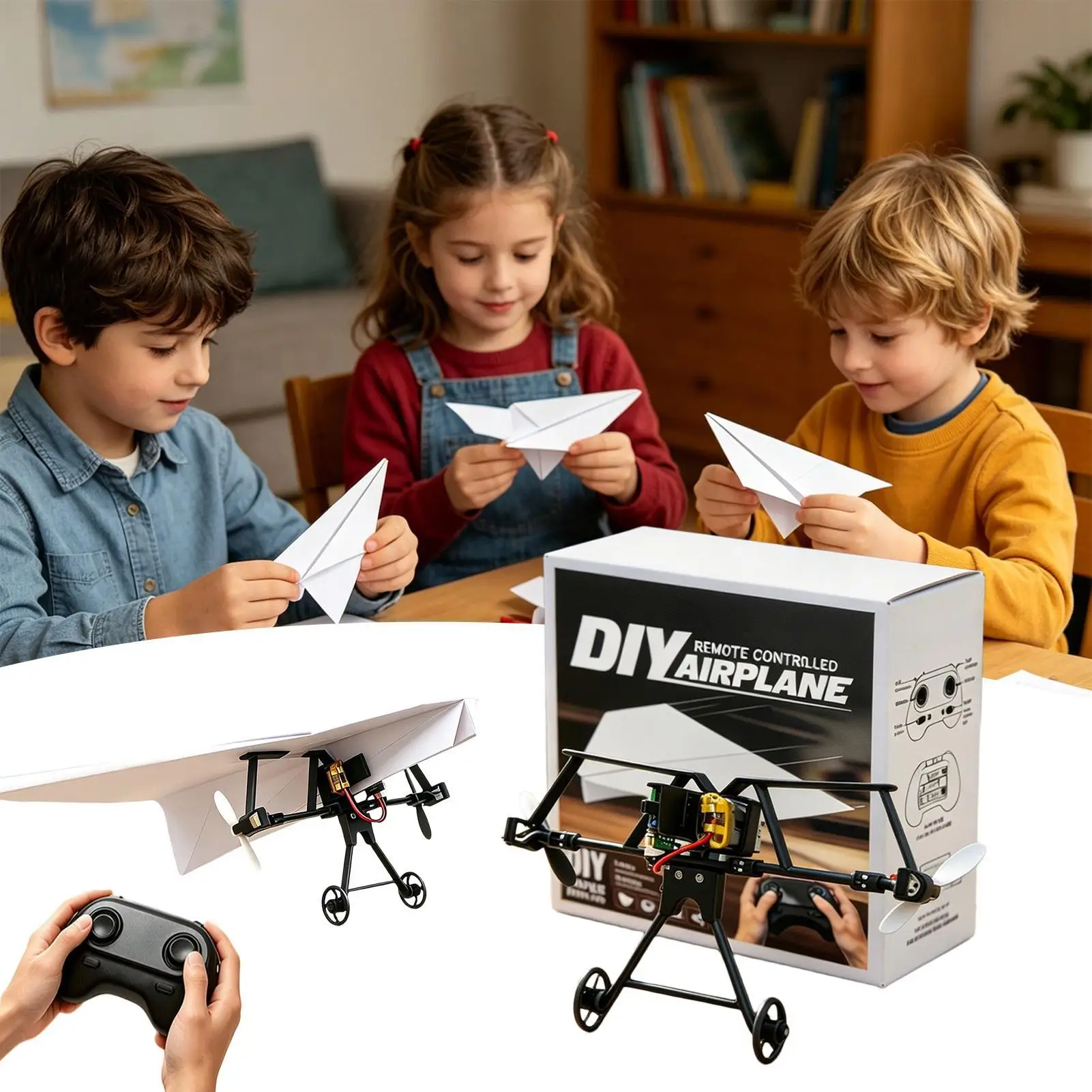 DIY RC Paper Airplane Kit Plane Toy With Gyro Stabilizer Electric Remote Control Plane For Boys Girls Backyard Park Beach