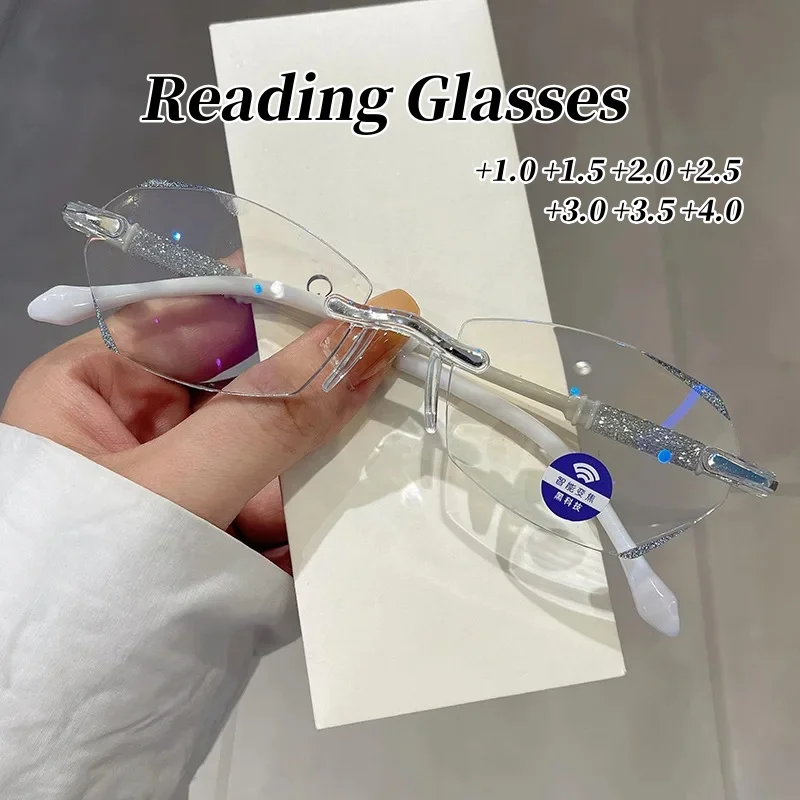 Luxury Blue Light Blocking Reading Glasses Women Men Cutting Frame Presbyopia Eyeglasses HD Lens Farsighted Eyewear with Diopter