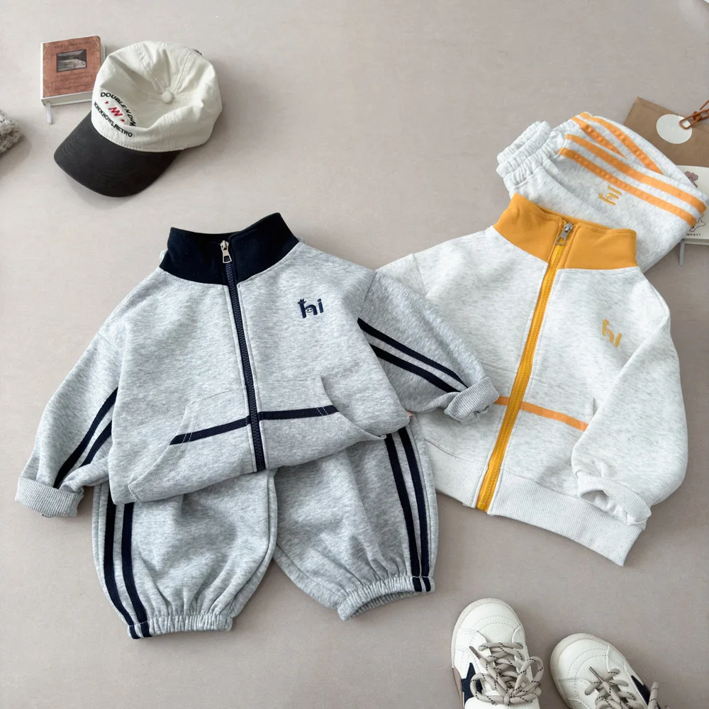 Kinder 2-teiliger Trainingsanzug Herbst Jungen Mädchen Stehkragen Reißverschluss Jacke+Hose Sets Stickerei Lässiges Sport-Outfit Kinder Sportbekleidung – Detail 1