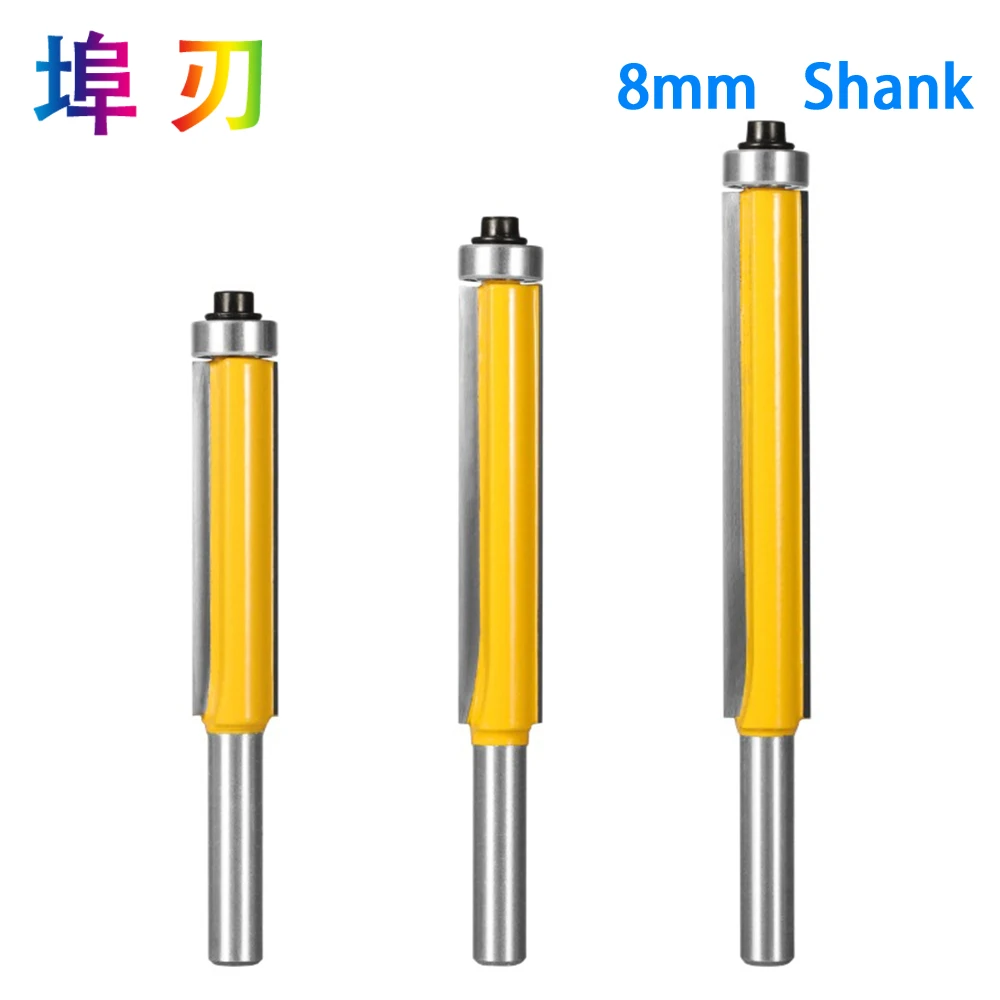 1Pc 8mm Shank Flush Trim Router Bit with Bearing for Wood Template Pattern Bit Tungsten Carbide Milling Cutter for Wood LT044