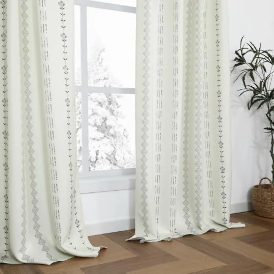 

Cream and Boho Farmhouse Curtains, Modern Striped Pattern Semi out Drapes for Bedroom Living Room, 84 Inch Long