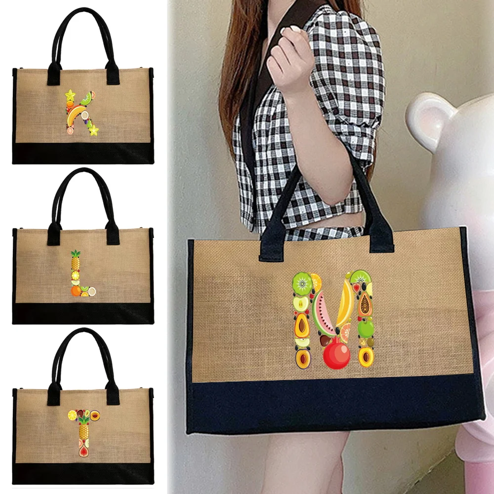 

Handheld Linen Bag Fashion Casual Commuting Bag Fruit Series Portable Organizer Pouch Summer Beach Shoulder Bags