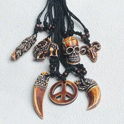 Necklace For Men Retro Personality Acrylic Charm Pendant Retractable Hip-hop Club Party Accessories Imitation Bone Jewelry
