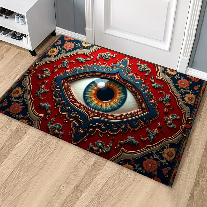 RAKKS Vintage Moroccan Flannel Big Eyes Decorative Rug Porch Door Mat Foot Mat Bathroom Small Floor Mat Bedroom  Versatile Rug.