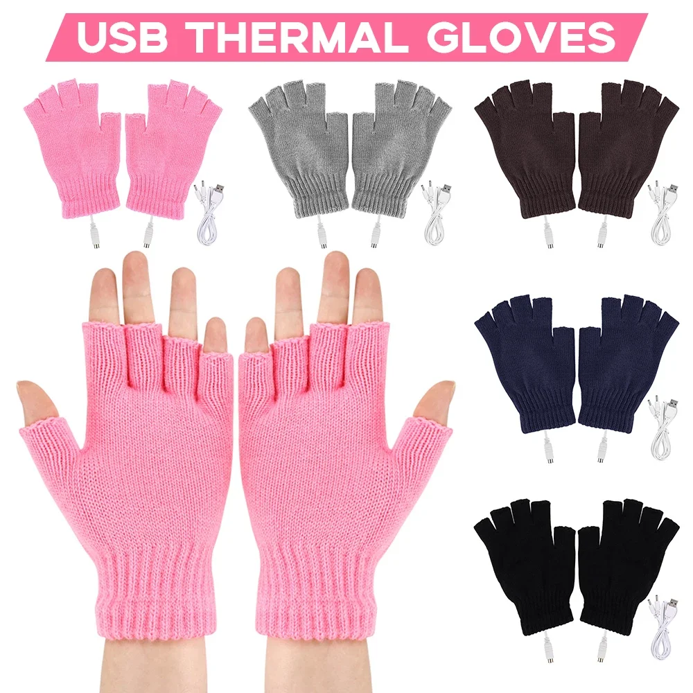 Portable USB Warm Hand Heating Gloves Electric Constant Temperature Winter Hand Warm Gloves Heated Knitting Full Finger Mittens