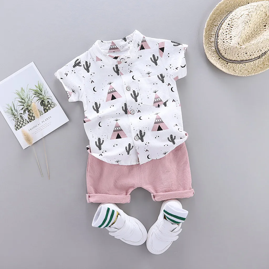 Infant Unisex Summer Set With Cartoon Short Sleeve T-shirt Tops And Shorts Fashion Basics And Versatile Outdoor Comfortable Suit