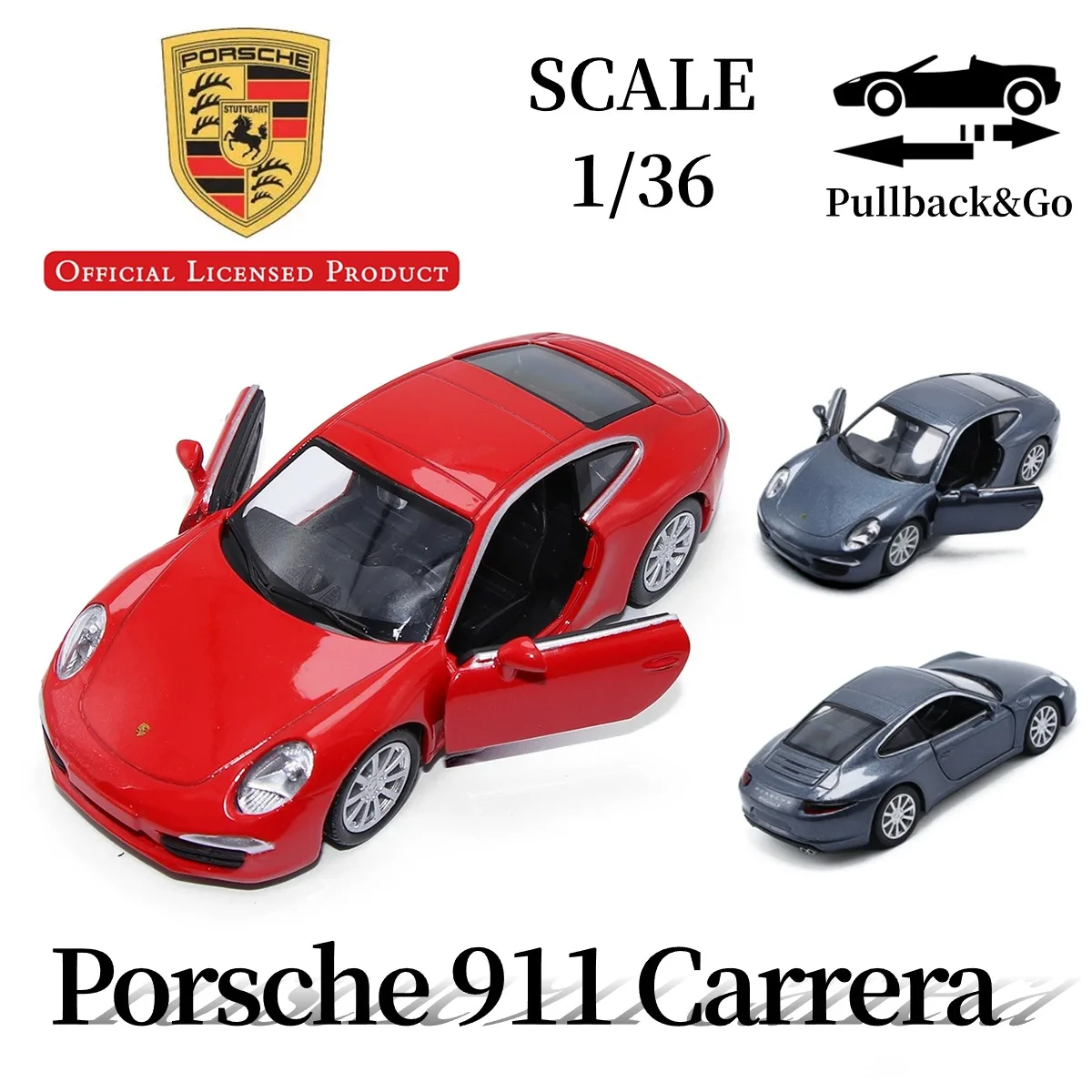 1:36 Porsche 911 Carrera Metal Diecast Car Model Repilca Scale Miniature Collection Vehicle Hobby Kid Toy for Boy Xmas Gift