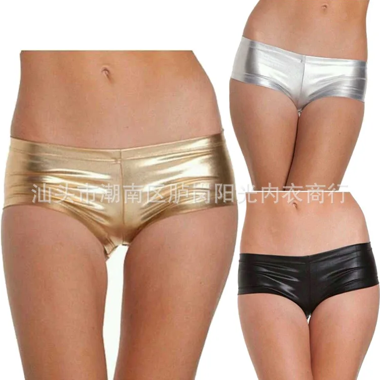 ポールダンスナイトクラブパフォーマンススーツパテントレザーショーツ下着セクシーなカラーゴールドボクサー6色
