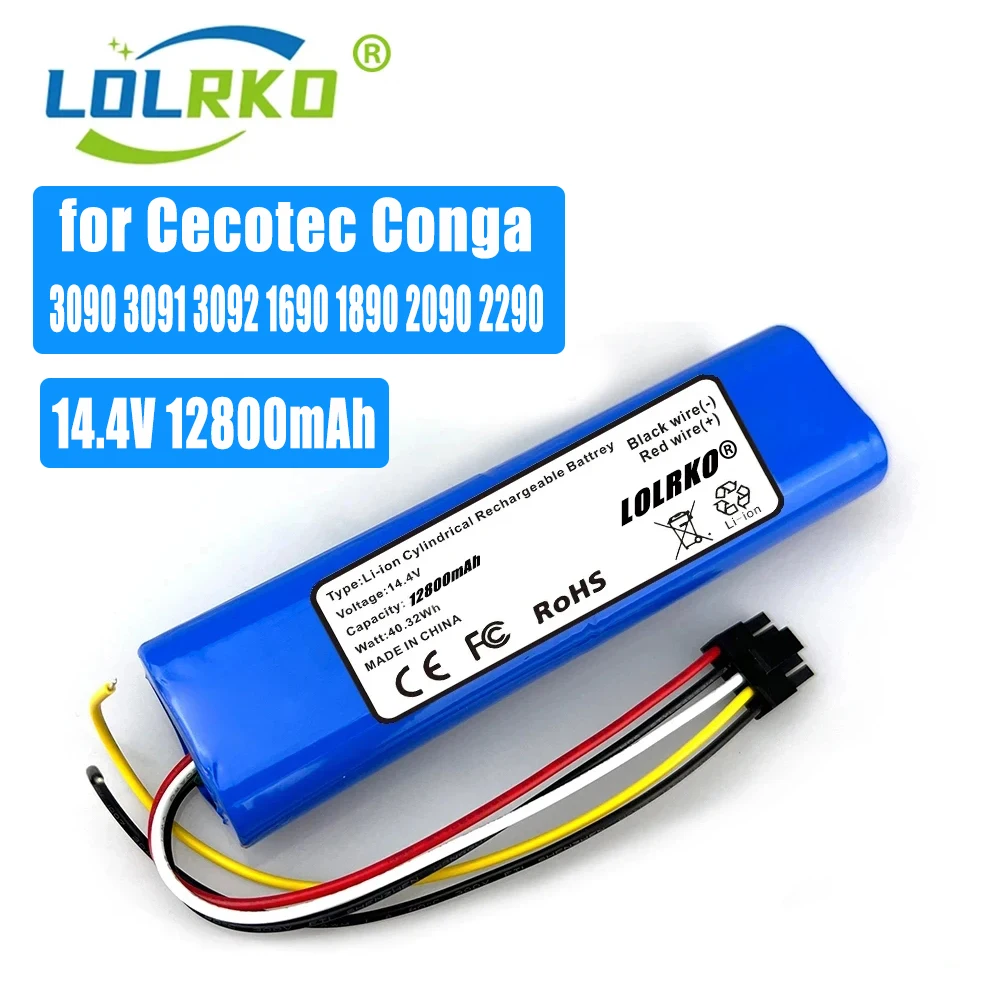 

14.4V 12800mAh Battery Pack 100% New for For CECOTEC CONGA 3090 3091 3092 1690 1890 2090 2290 Robot Vacuum Cleaner Accessories