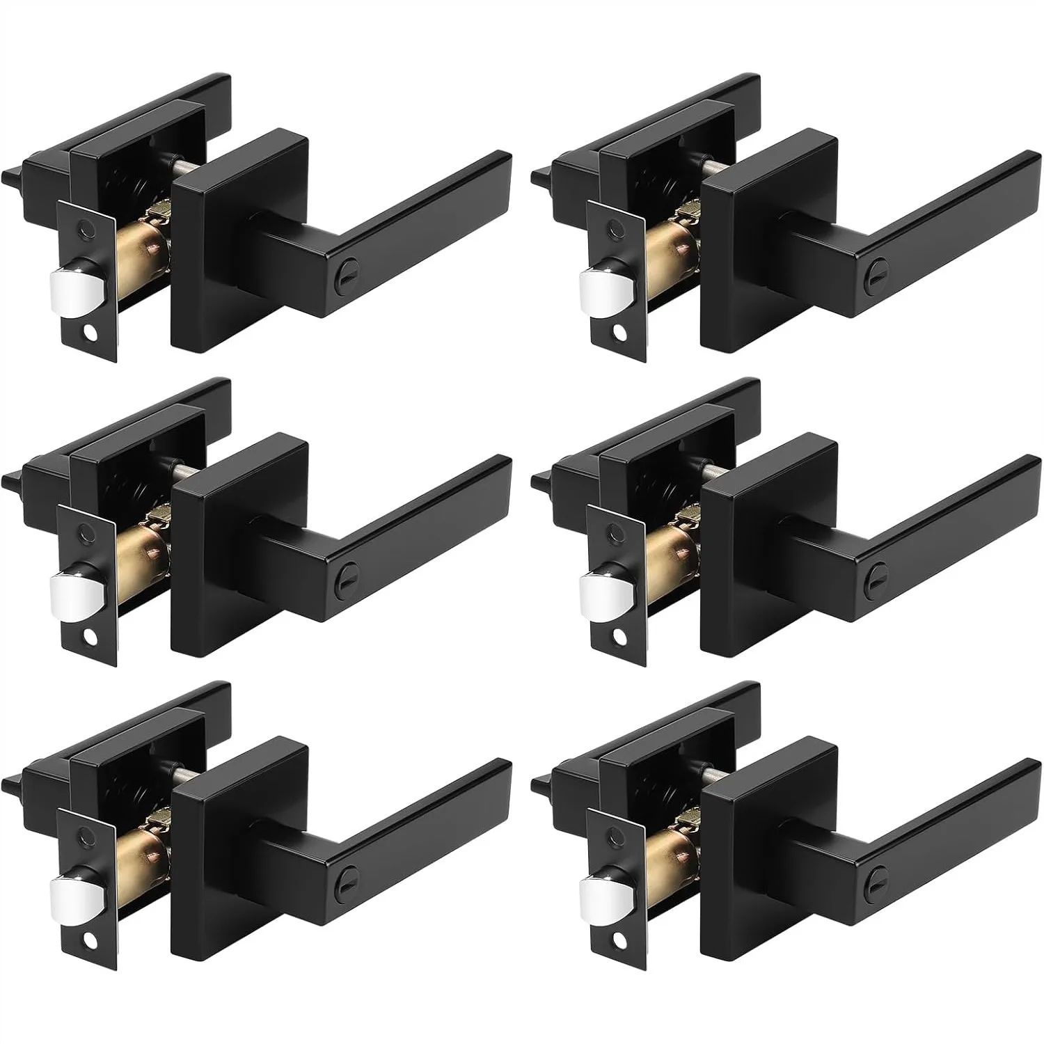 

Privacy Door Handles 6 Pack, Heavy Duty Matte Black Door Lever Hardware, Keyless Interior Door Knob Lockset for Bedroom Bathroom
