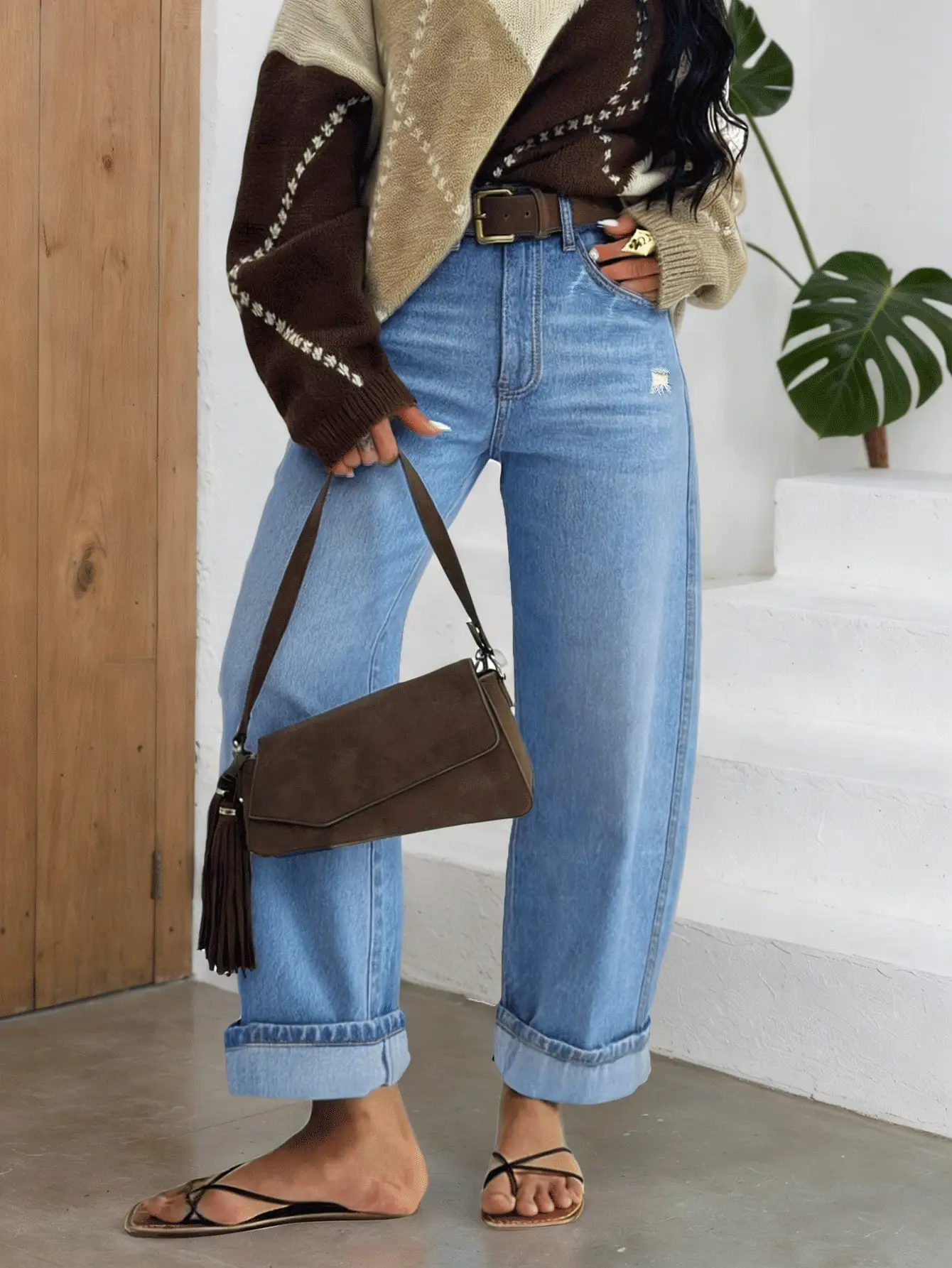 

Высококачественные винтажные синие джинсы - женские свободные прямые джинсовые брюки для повседневной носки