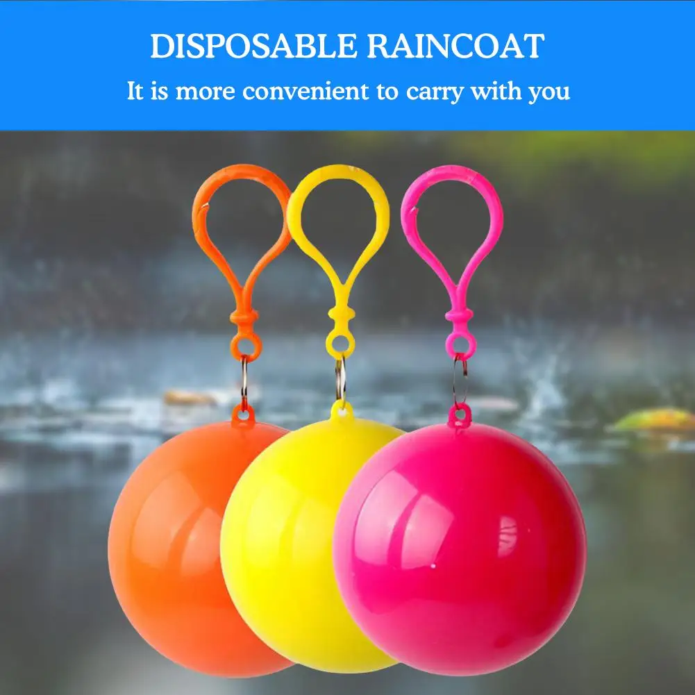 Portable Raincoat Colorful Ball Rain Poncho With Keychain Adults Waterproof Hooded Ball Outdoor Keyring Camping Hiking A0J2