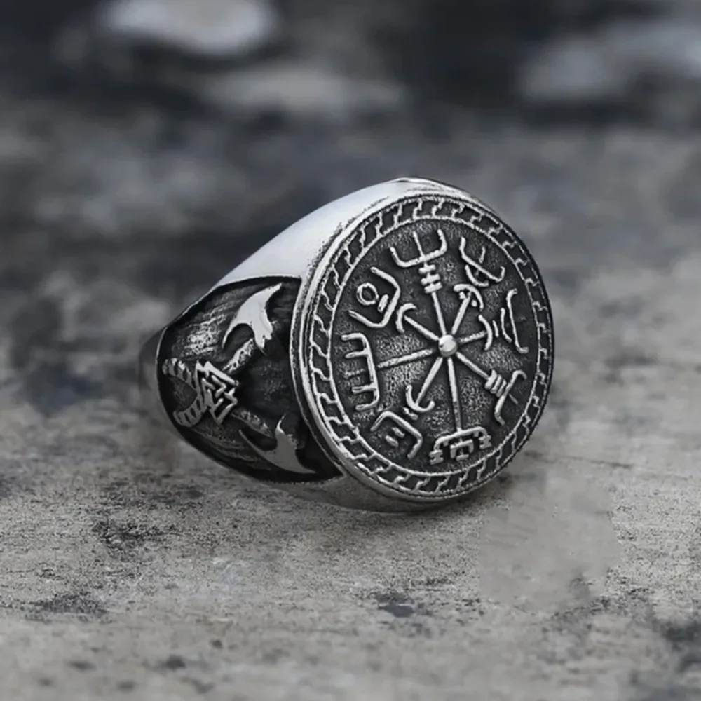 Fashion Retro Viking Totem Double Axe Ring Men's Creative Trend Ring Personalized Punk Hip Hop Niche Ring Bully Gift Accessories