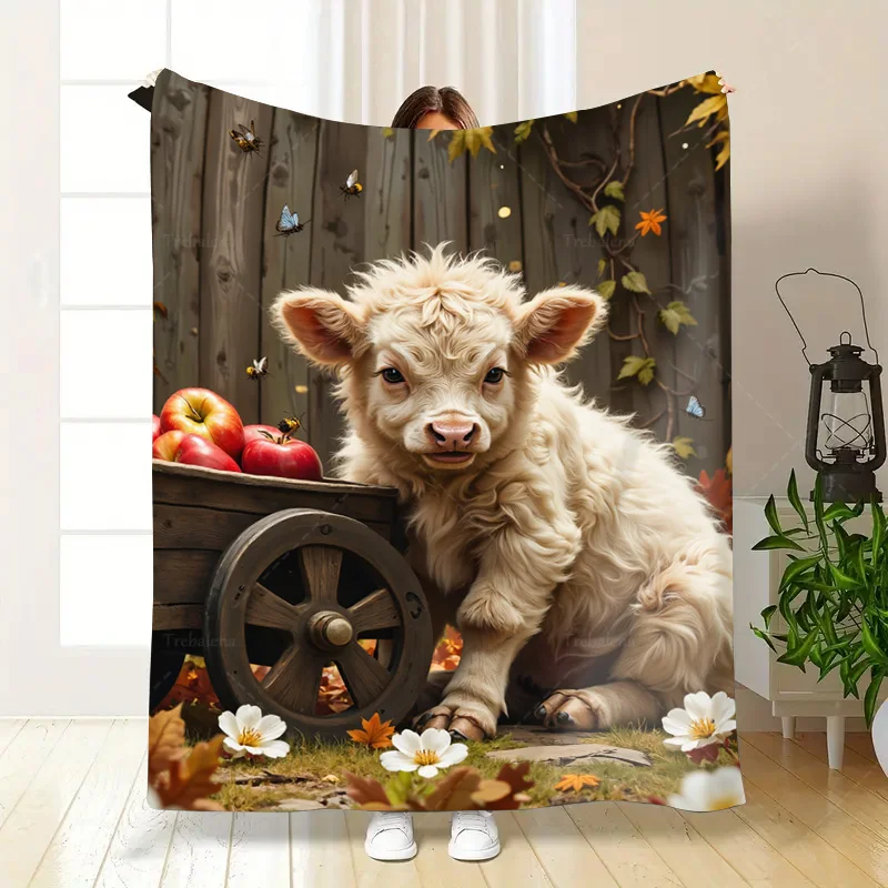 1 قطعة بطانية الفانيلا بقرة المرتفعات المريحة مع بطانية العربة-ديكور على طراز المزرعة الريفية