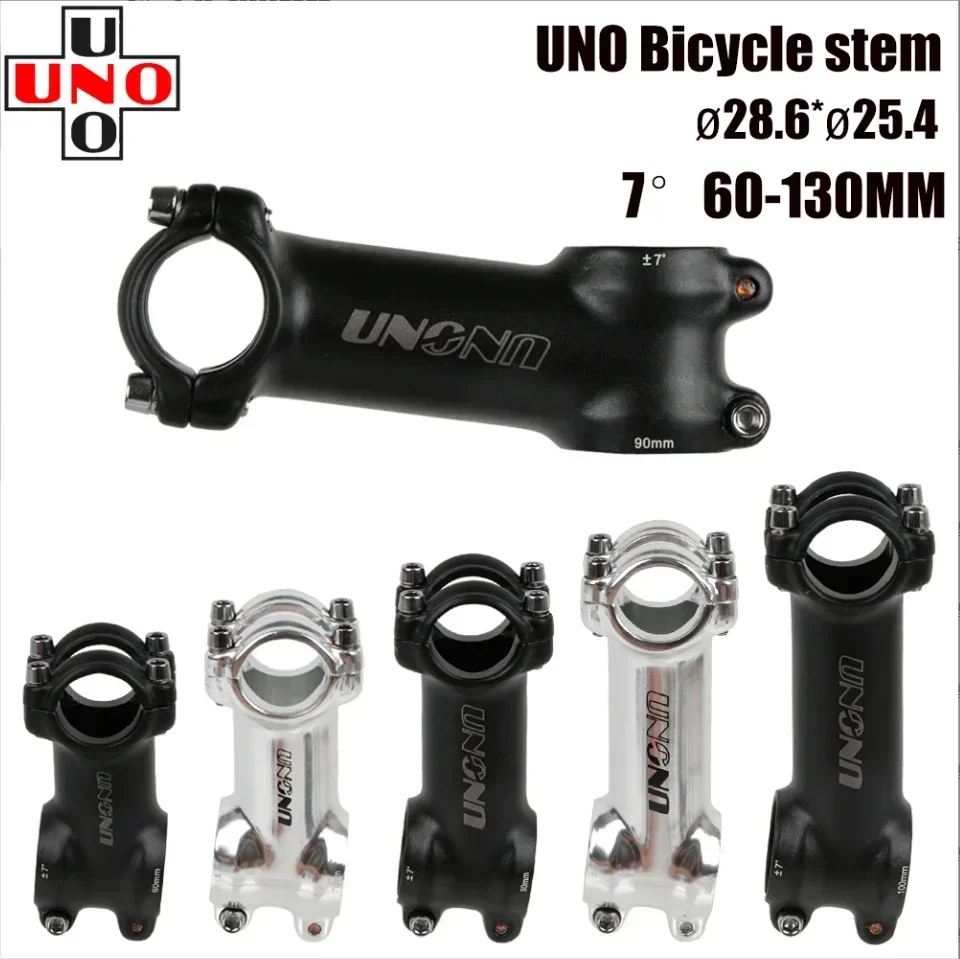 UNO Ultralight  7 Degree Bike Stem 25.4MM 60-130MM MTB Road Stem Bike 28.6 for Fork Mountain MTB Bicycle Kalloy Black Sliver