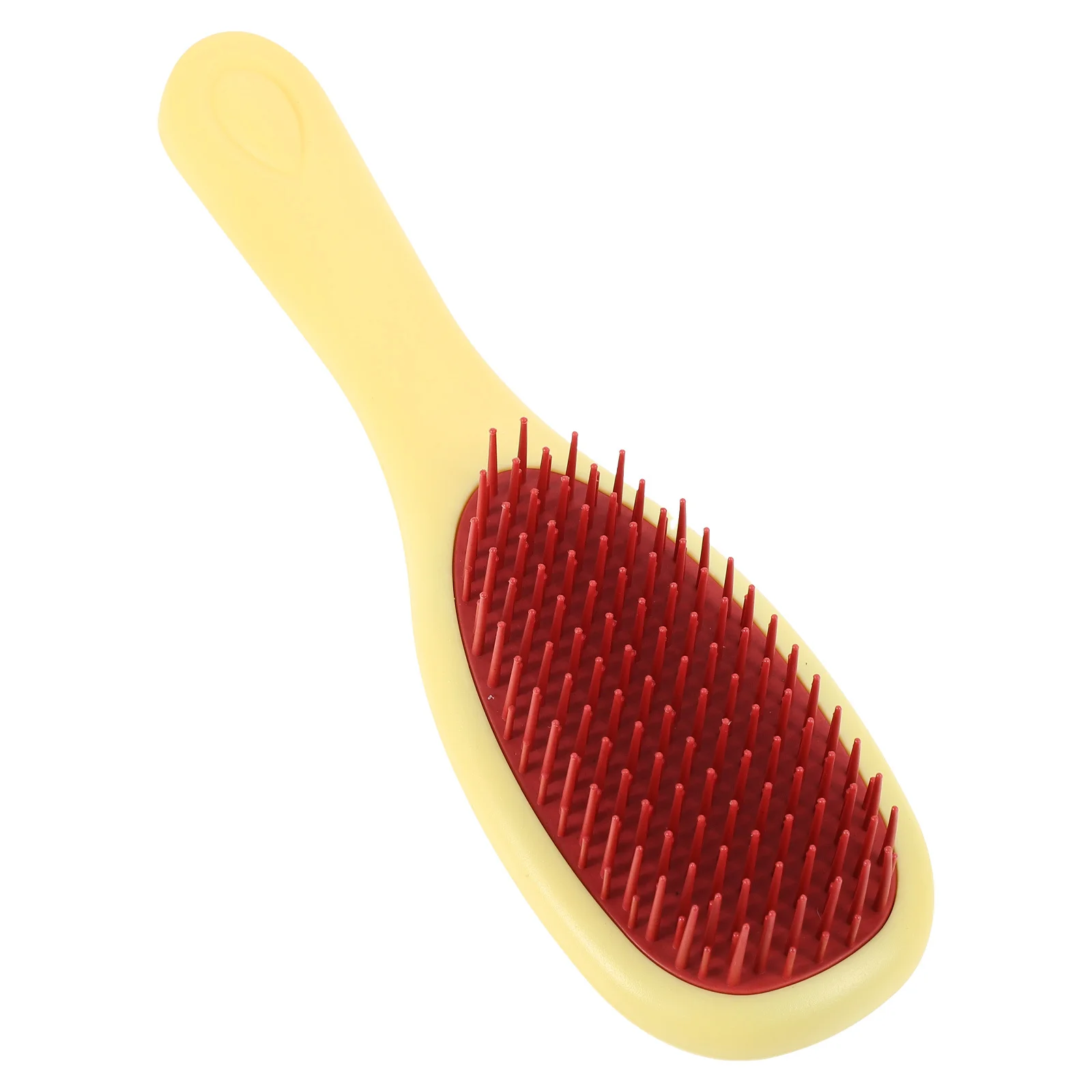 

Массажер для кожи головы с длинной ручкой, щетка для шампуня, дизайн с двумя зубьями, желтая ручка, розовые, красные зубы, отшелушивающее средство для кожи головы, удаление перхоти