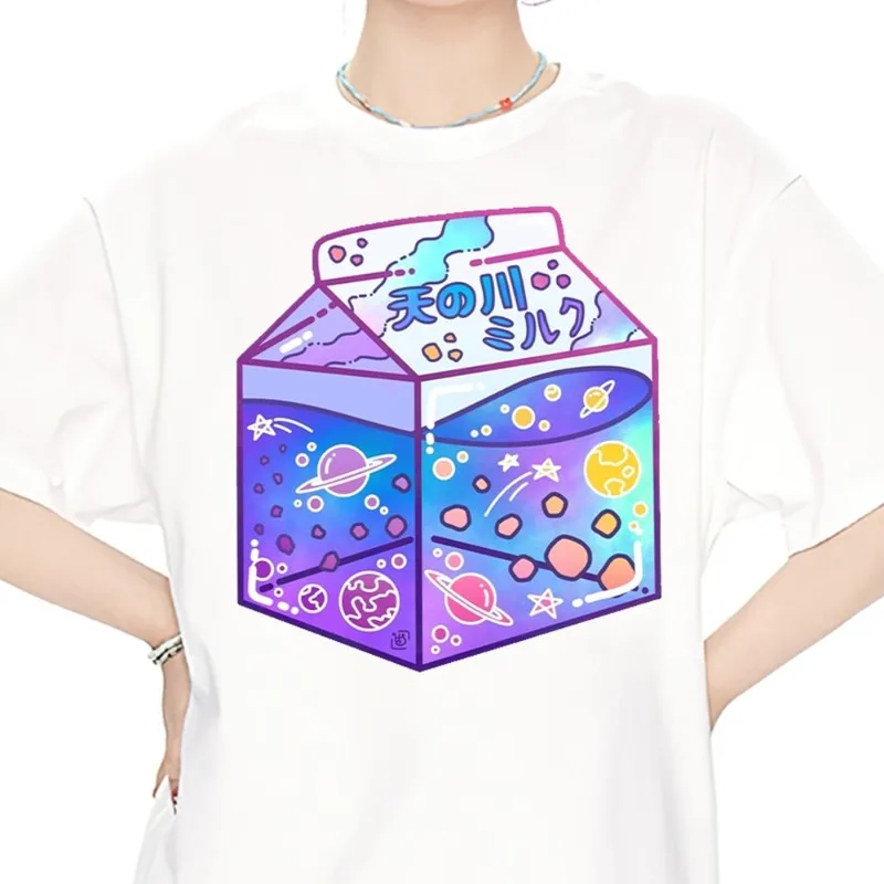 Milky Way Milk Carton T Shirt Men Couple Combination Clothes Short Sleeve Collar Fashion Women Cotton