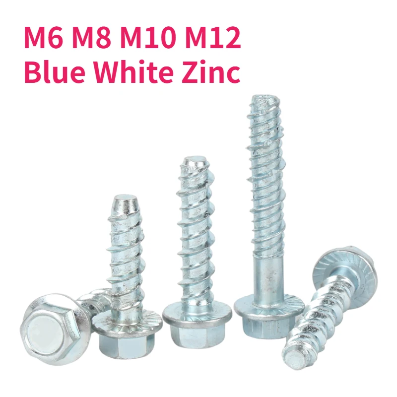 M6 M8 M10 M12 Blue White Zinc Carbon Steel Hex Flange Head Self Tapping Screws Concrete Cement Self Cutting Anchor Bolt