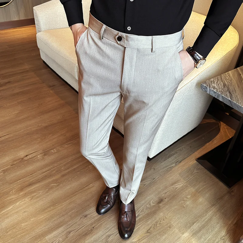 Pantaloni da lavoro di alta qualità primaverili da uomo pantaloni da ufficio Slim Fit in tinta unita moda uomo