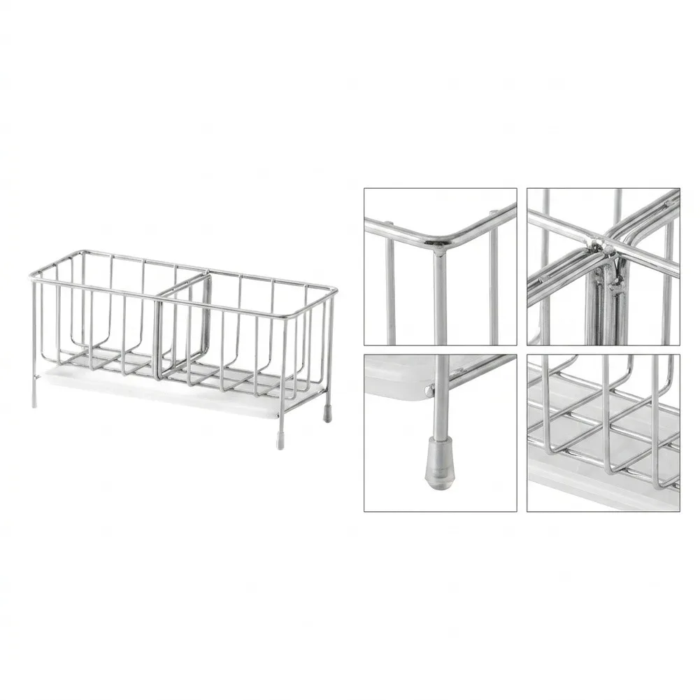 Kitchen Sink Draining Rack With Tilted Drain Compact Sponge Holder And Brush Organizer For Small Space Storage Solutions