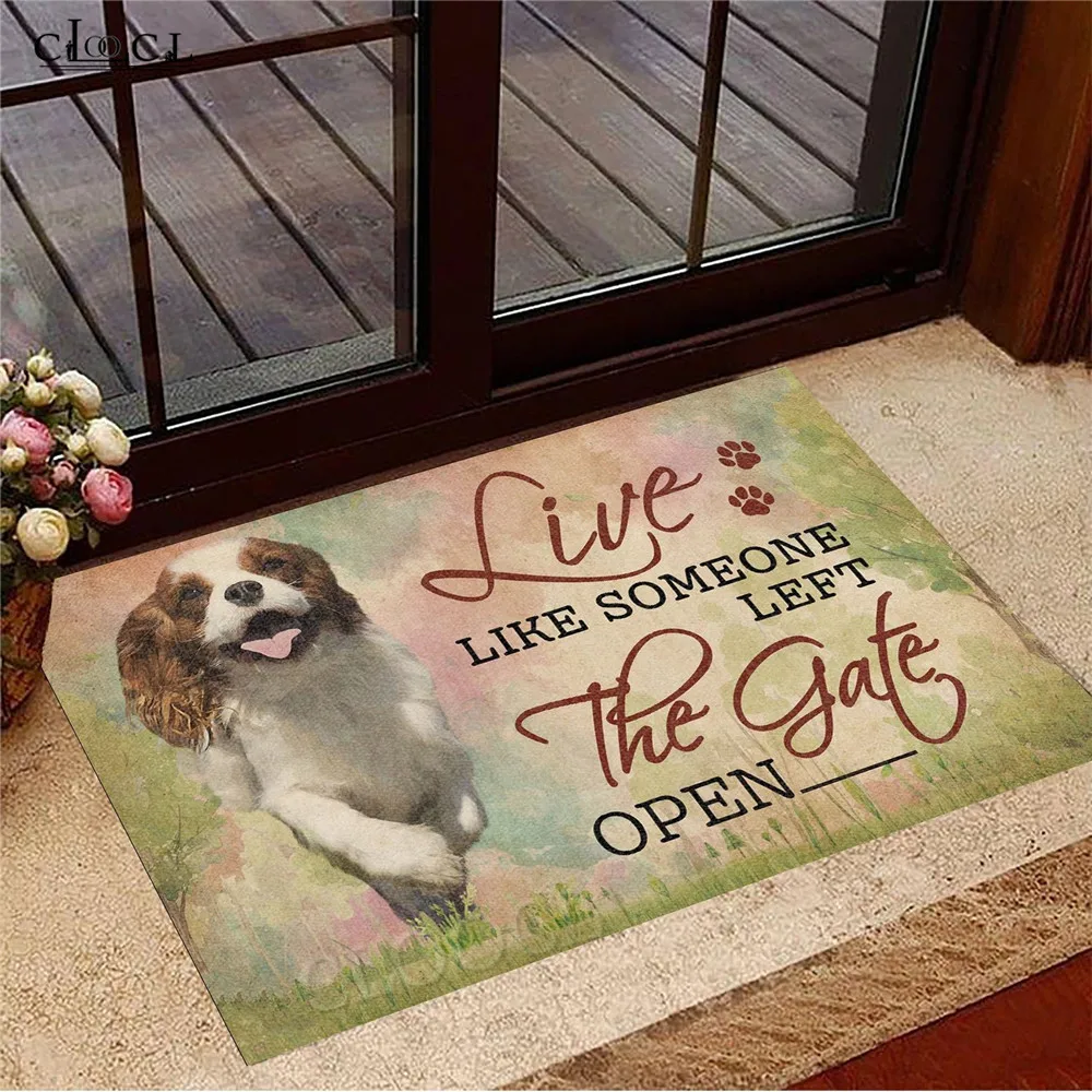 

HX Animals Doormats 3D Graphic Cavalier King Charles Spaniel Live Like Someone Left Doormat Flannel Dog Carpets Dropshipping