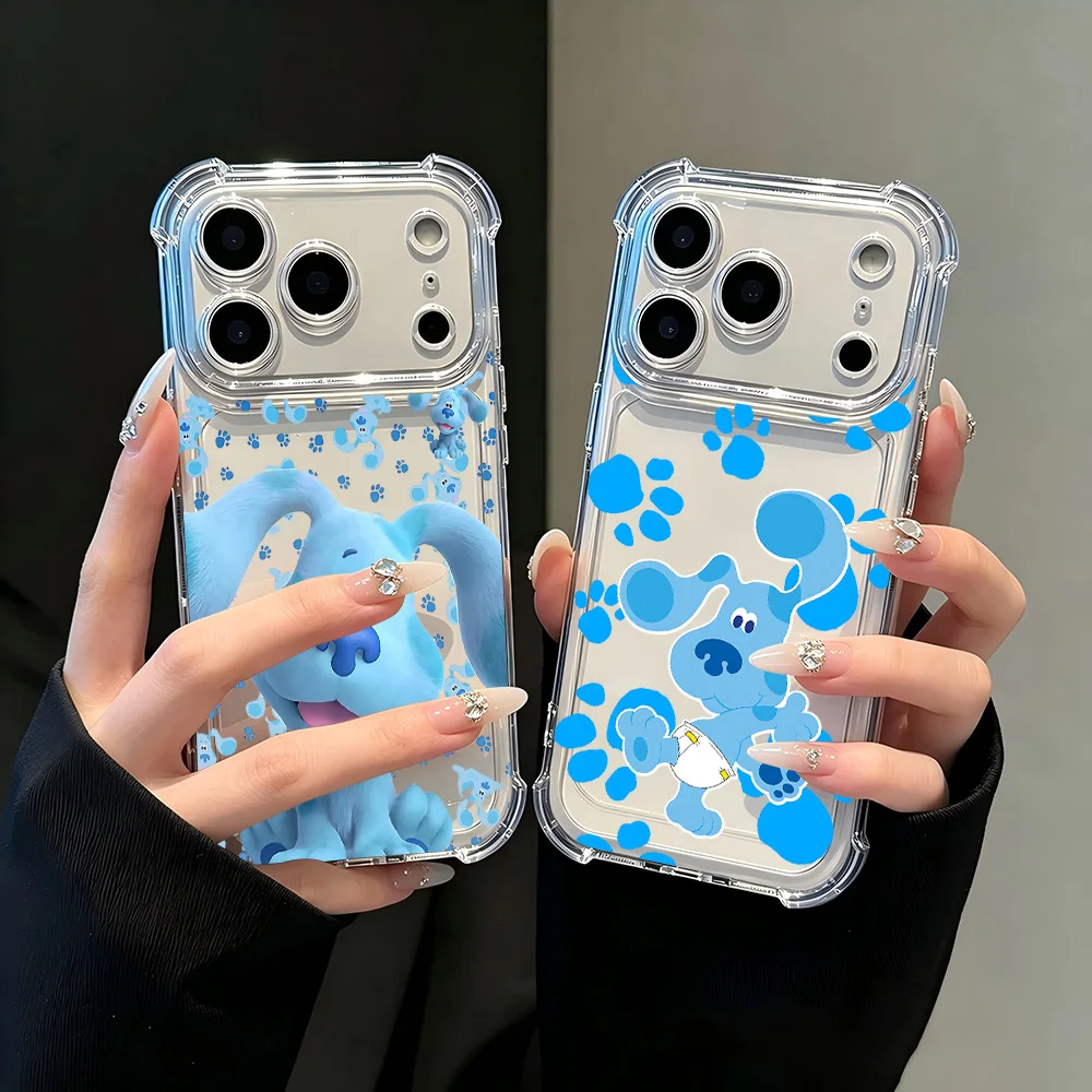 Coque de téléphone anti-chute transparente HOT Cartoon Blue's Clues pour iPhone 17 16e 16 15 14 13 12 11 Mini Air Pro Max Plus