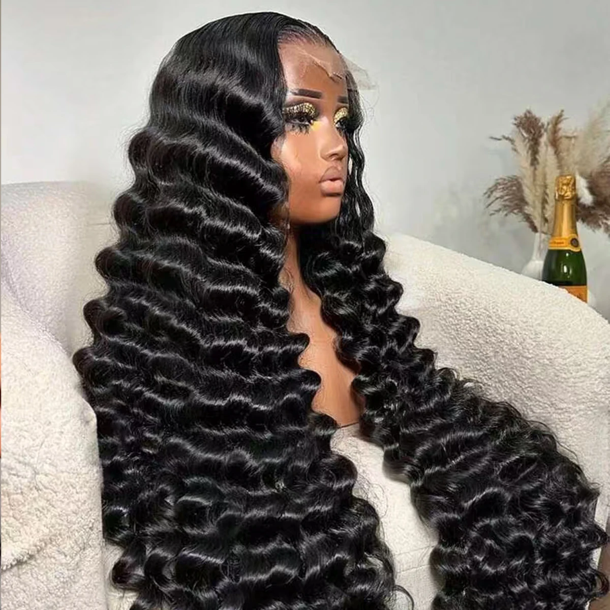 딥 웨이브 인모 가발 내추럴 블랙 레미 브라질리언 13x4 HD 투명 레이스 프론탈 가발 프리 플러킹 HD 레이스 프론탈 가발