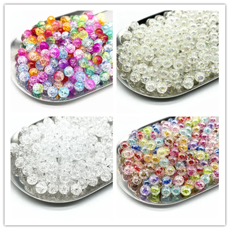 Wholesale 8mm 10mm 12mm Round Acrylic Crackle Beads Loose Spacer Beads for Jewelry Making Diy Handmade Accessories