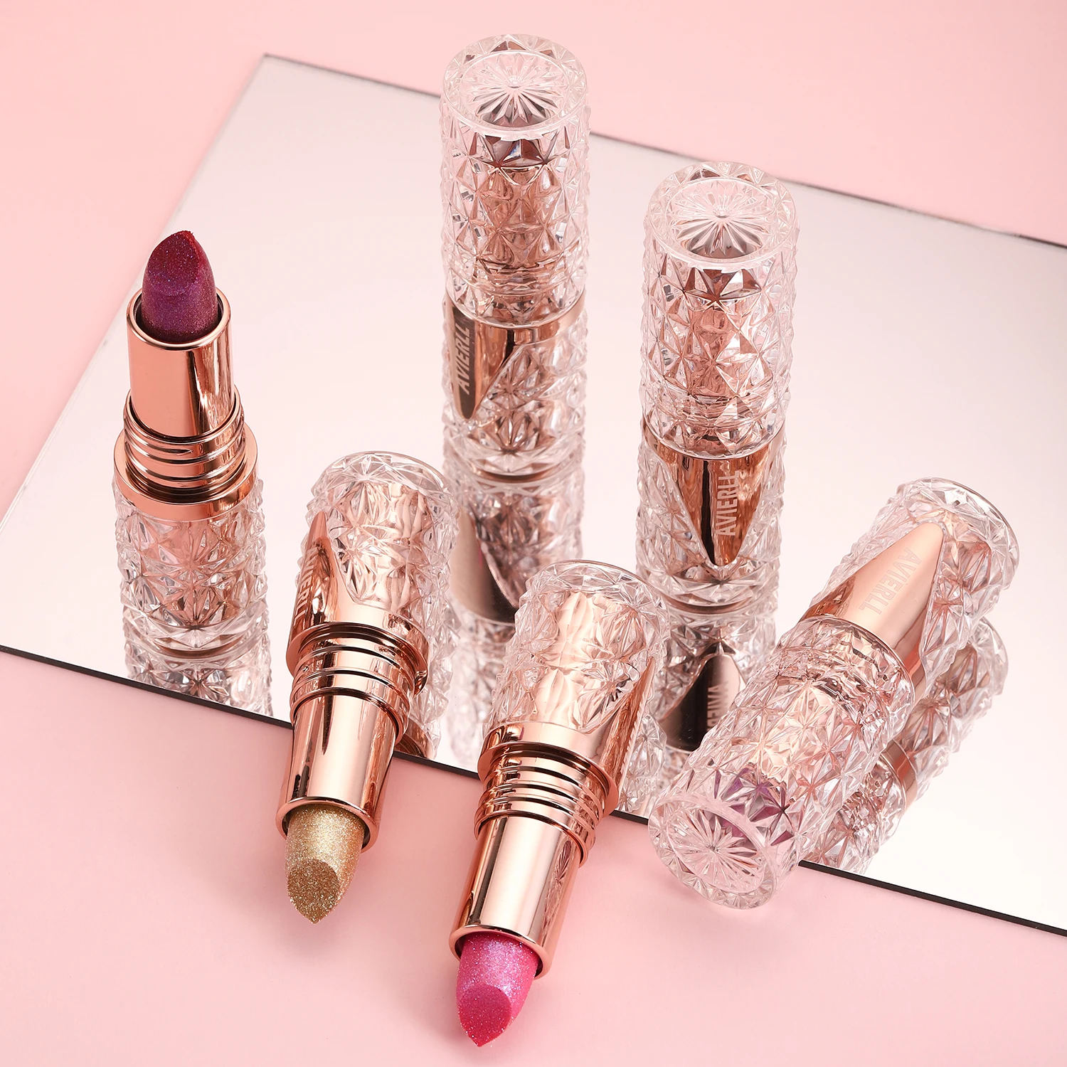 Fine Glitter lipstick, quicksand gold lipstick, moisturizing silky mermaid girl pink, long-lasting waterproof， grapefruit orange