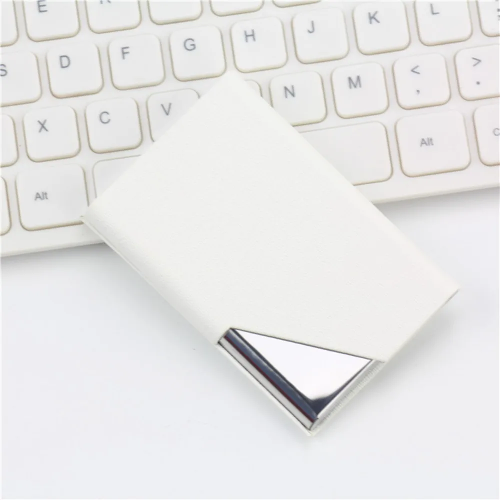 

Pocket PU Leather Card Case Lightweight Buckle Name Card Holder Stainless Steel Slim Credit Card Holder Men