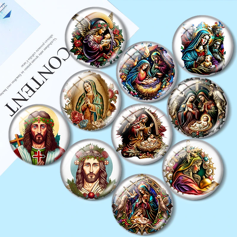 Divine Mercy tesus  10pcs mixed 12mm/18mm/20mm/25mm Round photo glass cabochon demo flat back Making findings